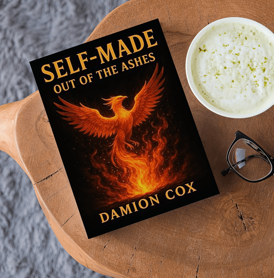 Book with phoenix on wooden table