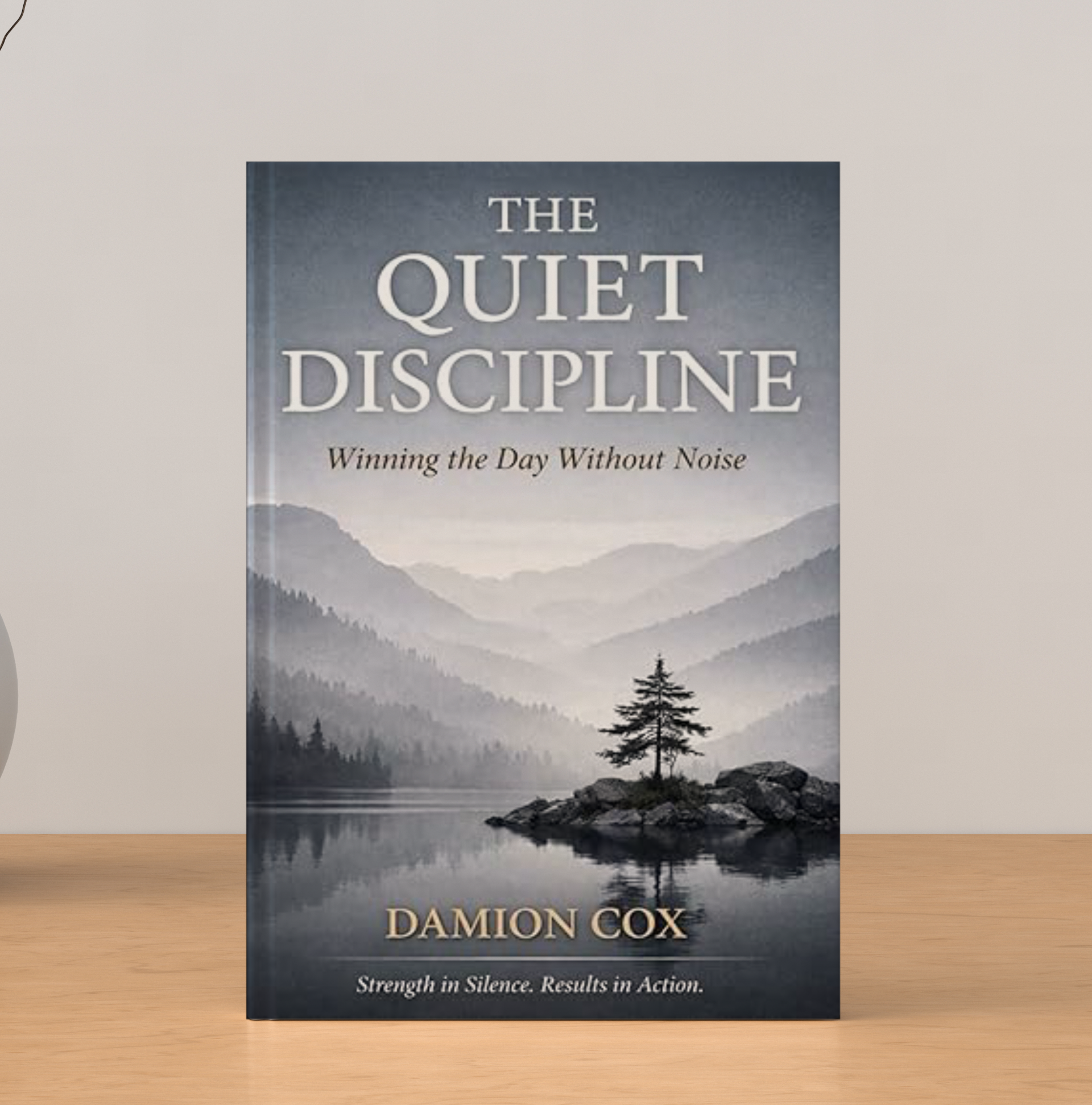 Book cover with serene lake scene